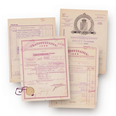 Societatea Generală de Asigurare „Dacia-România”, „Transsylvania 1868”, două polițe de asigurare 