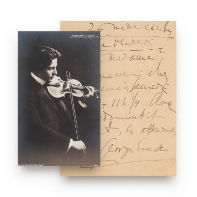 George Enescu, scrisoare olografă, 1912 + fotografie tip carte poștală