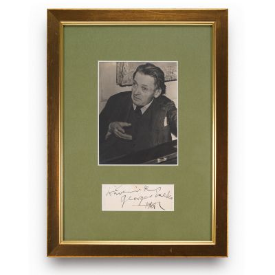 George Enescu, fotografie de epocă, 1953 + carte de vizită cu semnătură olografă