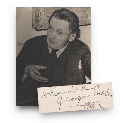 George Enescu, fotografie de epocă, 1953 + carte de vizită cu semnătură olografă