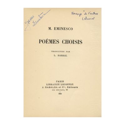 M. Eminescu, Poèmes Choisis, cu dedicația olografă a traducătorului