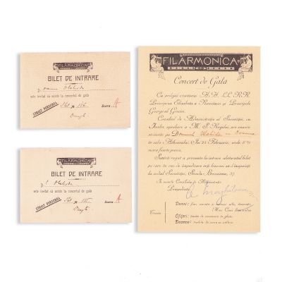 Invitație și două bilete de intrare la concertul organizat cu prilejul căsătoriei principesei Elisabeta, 1921, cu semnătura lui Al. Marghiloman