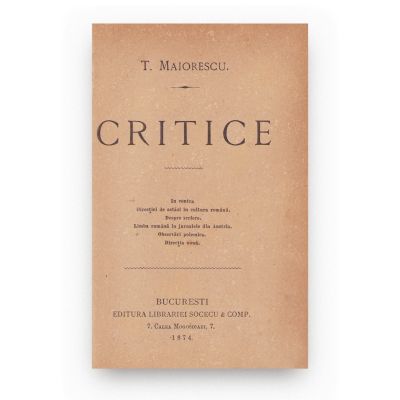 T. Maiorescu, Critice, 1874