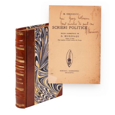 Mihai Eminescu, Scrieri politice, ediție comentată de D. Murărașu, cu dedicația acestuia pentru George Călinescu