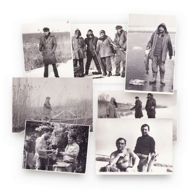Ion Băieșu, Radu Anton Roman, Darie Novăceanu, Petre Luscalov, Mircea Croitoru și Dumitru Radu Popescu la pescuit, 8 fotografii de epocă