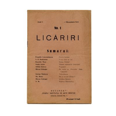 Publicația „Licăriri”, Anul 1, Nr. 1, 1 decembrie 1935
