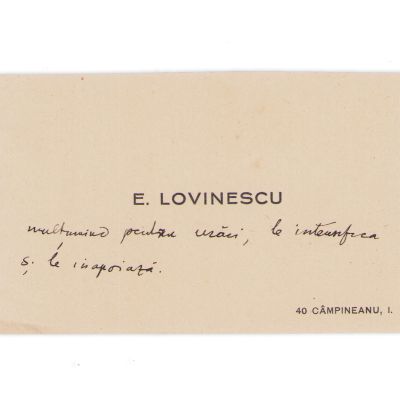 E. Lovinescu, carte de vizită cu însemnare olografă