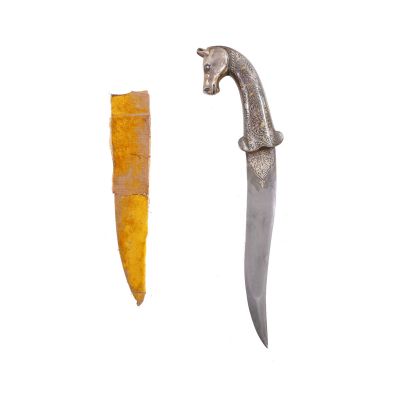 Pumnal indo-persan, khanjar, cu lama din oțel damaschinat și intarsii din aur, sec. al XIX-lea