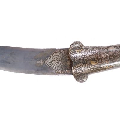 Pumnal indo-persan, khanjar, cu lama din oțel damaschinat și intarsii din aur, sec. al XIX-lea
