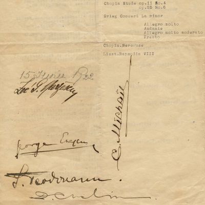 Programul fetivității de final de an, cu semnătura lui George Enescu, 1922