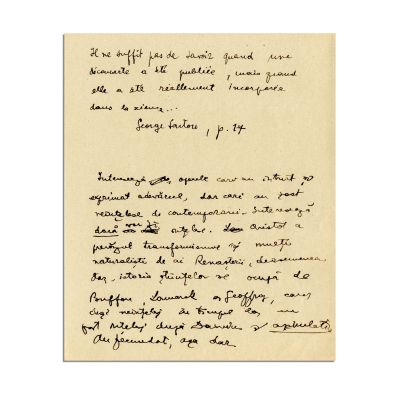 Mircea Eliade, Despre istoria științelor, trei file manuscris
