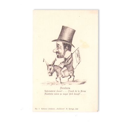 Moralescu, carte poștală cu o ilustrație satirică