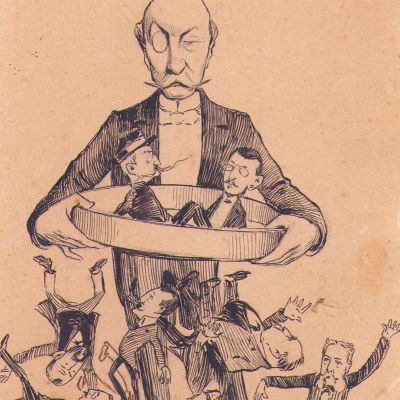 Instalarea guvernului P. P. Carp, ilustrată caricaturală, ilustrator N. Petrescu-Găină - piesă de colecție foarte rară