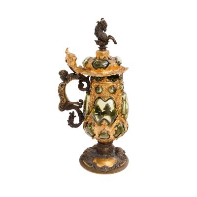 Tankard din metal aurit și sticlă, sec. XIX