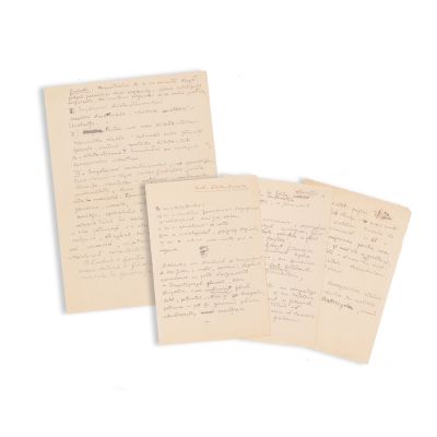 Mircea Eliade, Psihologia diletantismului, patru file manuscris, cu un desen în miniatură 