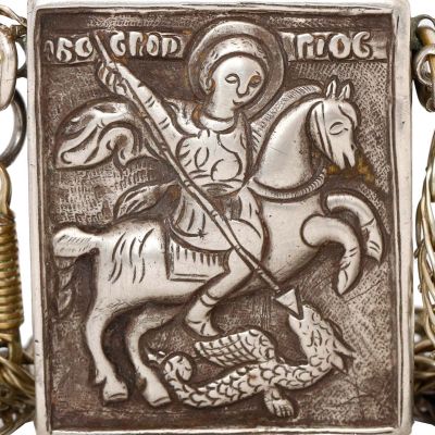 Sfântul Gheorghe omorând balaurul, relicvar din argint,  secolul al XIX-lea