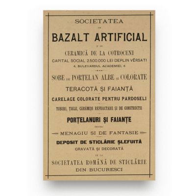 Societatea de Bazalt Artificial, reclamă tip afiș, 1897