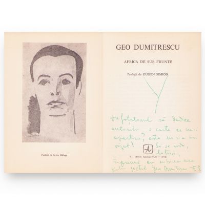 Geo Dumitrescu, Africa de sub frunte, 1978, cu dedicația lui Eugen Simion pentru autor