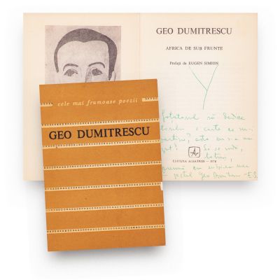 Geo Dumitrescu, Africa de sub frunte, 1978, cu dedicația lui Eugen Simion pentru autor