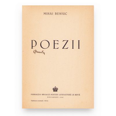 Mihai Beniuc, Poezii, 1943, cu dedicație pentru Geo Dumitrescu