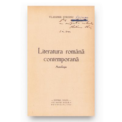 Vladimir Streinu, Literatura română contemporană, 1943, cu dedicație 