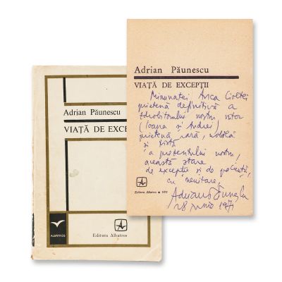 Adrian Păunescu, Viață de excepții, 1971, cu dedicație 