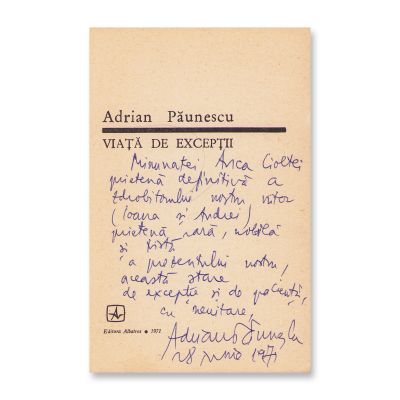 Adrian Păunescu, Viață de excepții, 1971, cu dedicație 