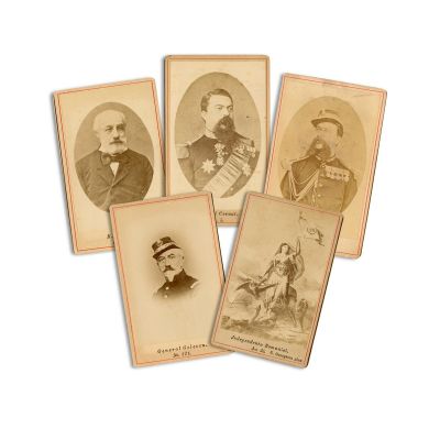 Radu Golescu, gr. Nicolae Golescu, gr. Al. Cernat, gr. Const. Pilat,  Independența României, 5 fotografii tip carte-de-visite, atelier Frații Șaraga