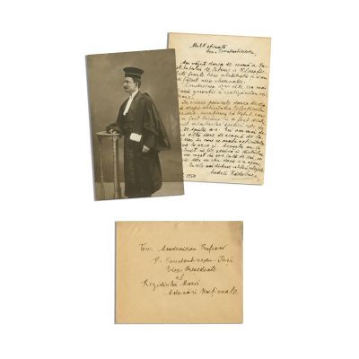 Andrei Rădulescu, fotografie tip carte poștală + scrisoare pentru Petre Constantinescu-Iași