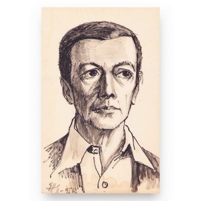 Portretul lui Geo Dumitrescu, tuș și laviu pe hârtie, 1976, George Lövendal