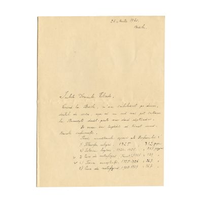 Vasile Băncilă, scrisoare pentru Mircea Eliade, 26 martie 1940
