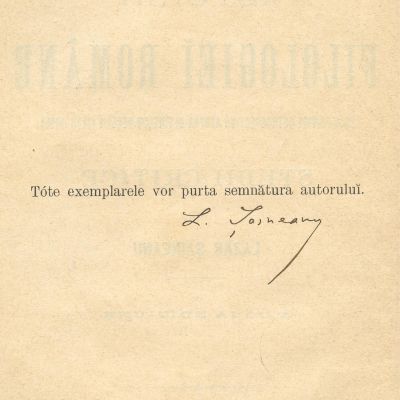 Lazăr Șăineanu, Istoria Filologiei române, 1895, cu semnătură olografă
