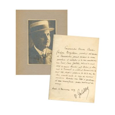 Vasile Goldiș, Discursuri, 1928, cu dedicație + fotografie semnată olograf 