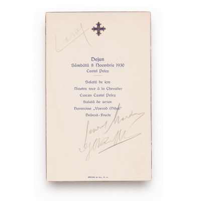 Felix Stamatiade, invitație la dejunul din 8 noiembrie 1930 + meniu cu semnătura regelui Carol al II-lea + program