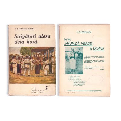 G. T. Niculescu-Varone, Strigături alese de la horă, 1938, cu dedicație + C. N. Burileanu, Între „Frunză Verde” și Doine, 1936