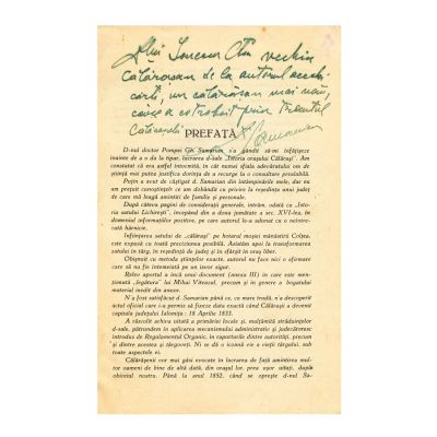 Dr. Samarian Gh. Pompei, Istoria orașului Călărași, 1931 - cu dedicație