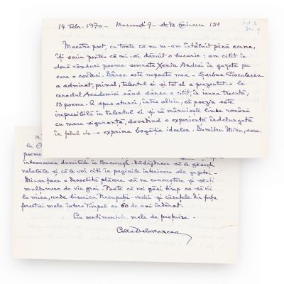 Cella Delavrancea, scrisoare pentru Geo Dumitrescu, 14 februarie 1970