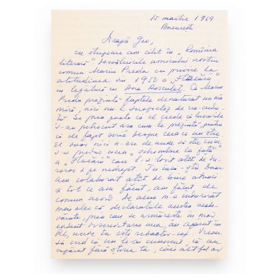 Mihail Novicov, scrisoare și adresă pentru Geo Dumitrescu privind declarațiile lui Marin Preda, 15 martie 1969