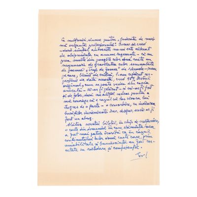 Arh. Grigore Ionescu, carte de vizită + scrisoare adresată lui Geo Dumitrescu + o traducere din Pablo Neruda