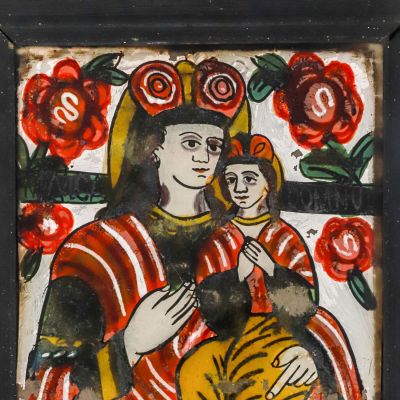 Născătoarea de Dumnezeu cu Pruncul, icoană maramureșeană pe sticlă, sec. XIX