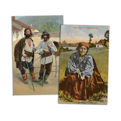 Țigani din seria Salutări din România, două cărți poștale ilustrate, cca. 1920 