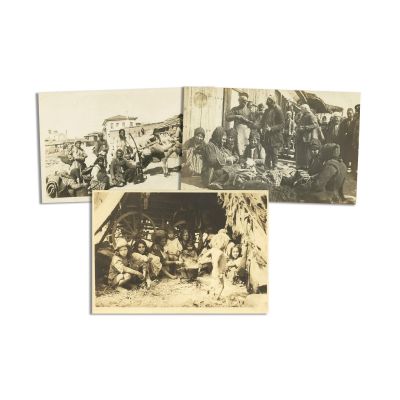 Șatră țigănească, trei fotografii tip carte poștală, 1935 