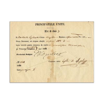 Trei bilete de clasa a III-a, 1859, semnate de N. Kretzulescu