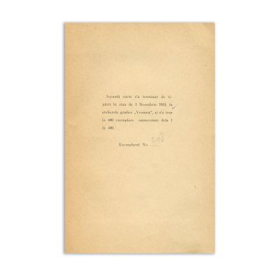 Ilarie Voronca, Patmos și alte șase poeme, 1933, exemplar numerotat