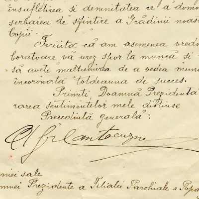 Alexandrina Cantacuzino, scrisoare pentru președinta Filialei Parohiale „Popa Soare”, 7 decembrie 1927