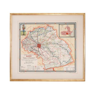 Harta județului Ilfov dedicată comandantului Marei Legiuni a Cercetașilor României, principele Carol, 1916