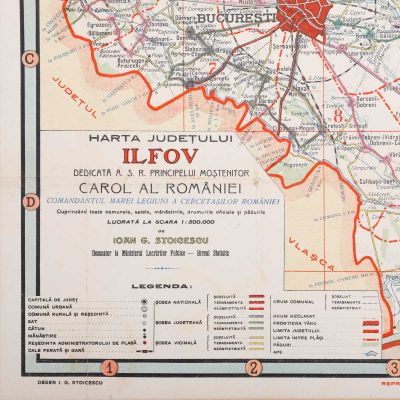 Harta județului Ilfov dedicată comandantului Marei Legiuni a Cercetașilor României, principele Carol, 1916
