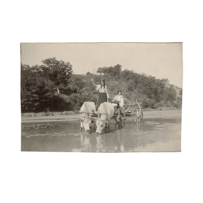 Țărănci cu carul pe râu, fotografie realizată de Alexandru Bellu 