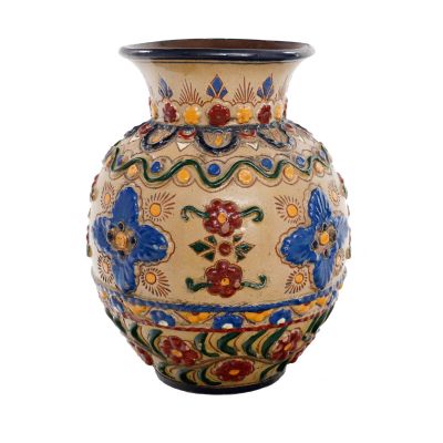 Vază ceramică decorată cu motive florale - atelierul Troita, anii 1920 - 1930
