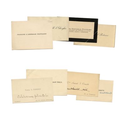 Amiral I. Coandă, Alexandru Christian Tell, general G. Pangrati, colecție de 8 cărți de vizită, din colecția familiei Ștefănescu